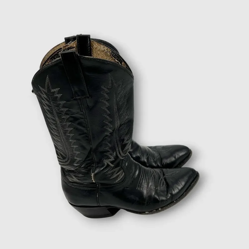 Vintage Cowtown Black Leather Western Cowboy Boots Men’s 9D Handmade USA